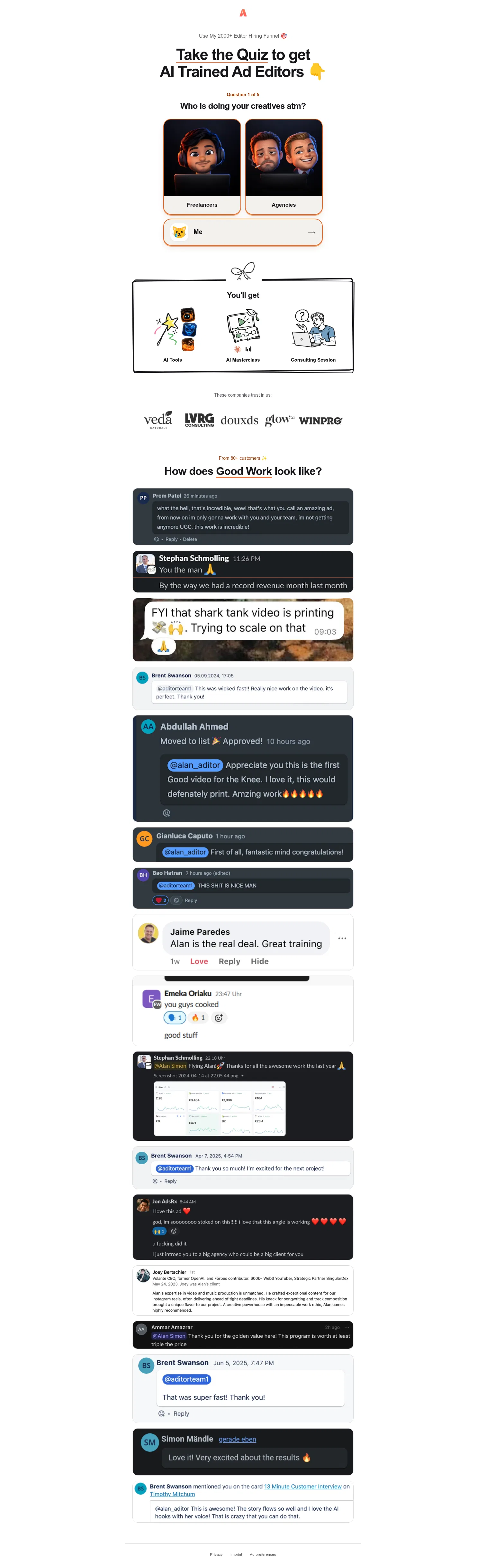 pages.aditor.ai/freelancer on desktop, full screenshot
