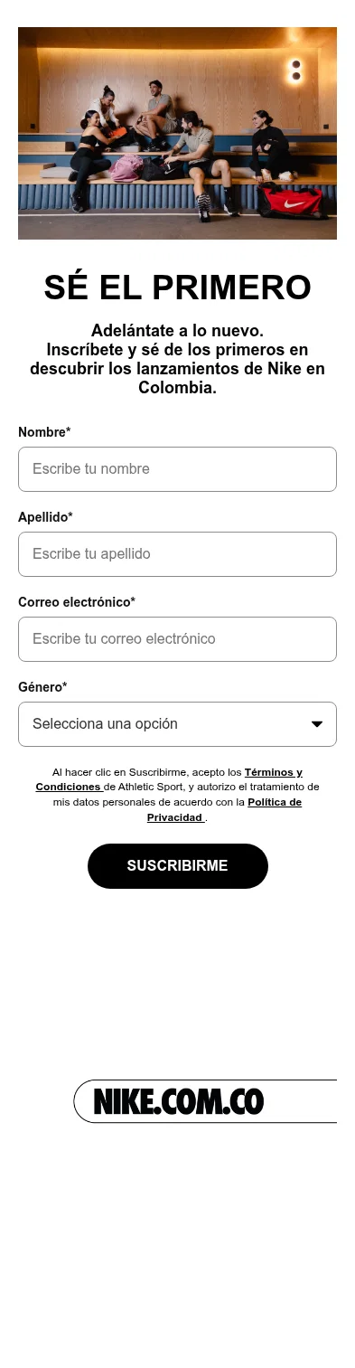 cloud.nikecolombia.co/Newsletter_Nike_Colombia on mobile