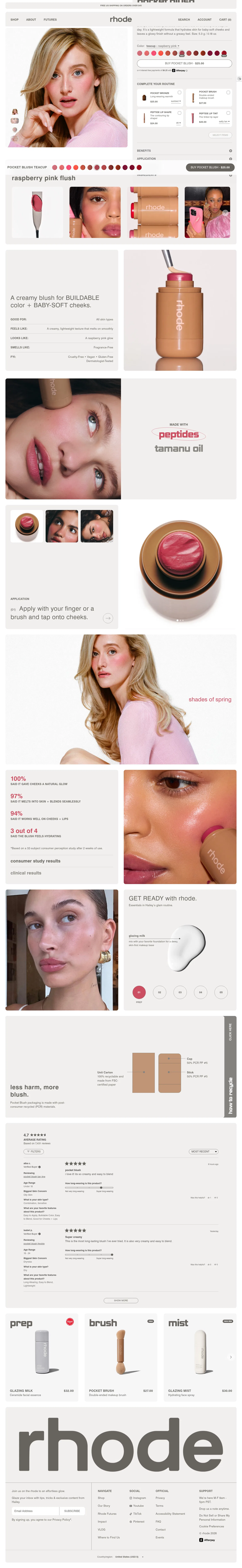 rhodeskin.com/products/pocket-blush-teacup on desktop, full screenshot