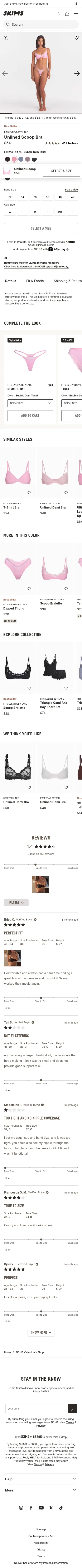 skims.com/products/fits-everybody-lace-unlined-scoop-bra-bubble-gum-tonal on mobile, full screenshot