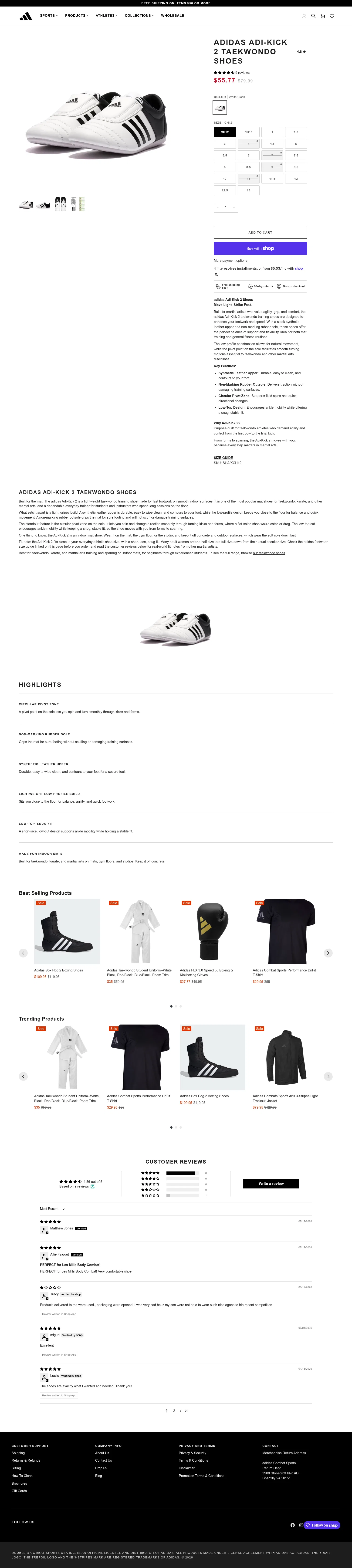 us.adidascombatsports.com/products/adidas-adi-kick-2-shoes on desktop, full screenshot