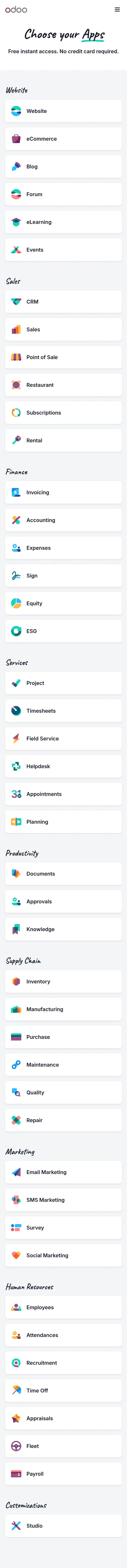 odoo.com/trial on mobile, full screenshot