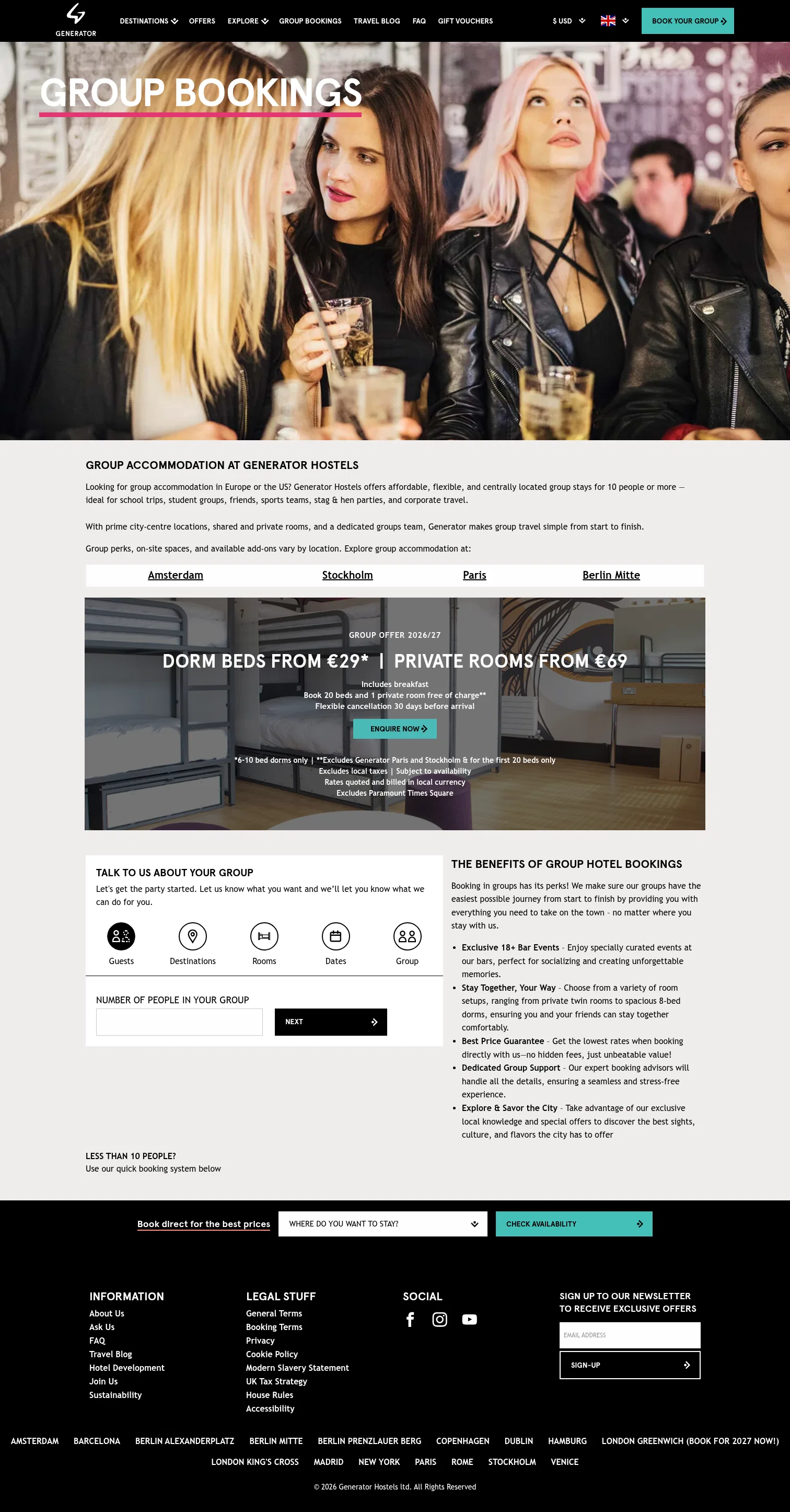staygenerator.com/group-bookings on desktop, full screenshot