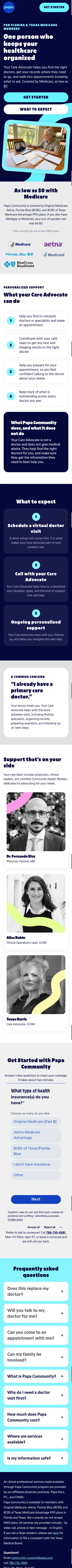 community.papa.com/support/care-coordination on mobile, full screenshot
