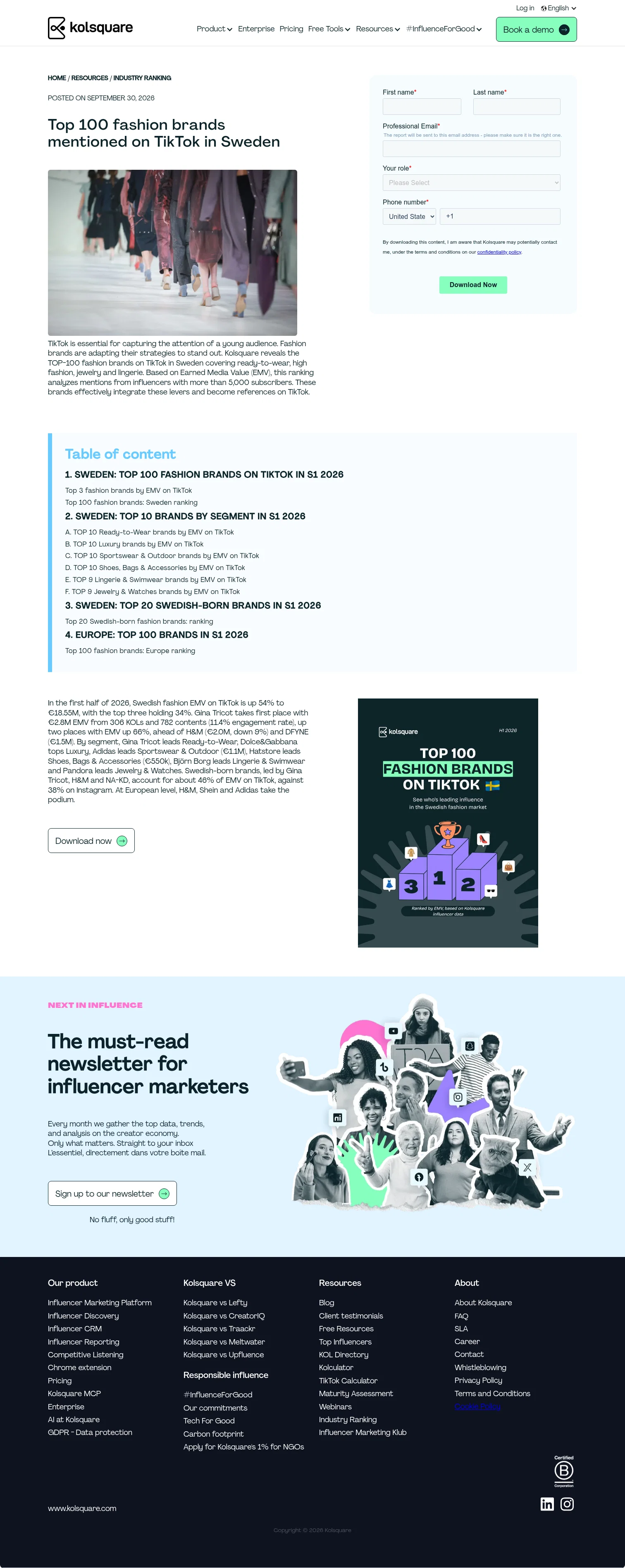 kolsquare.com/en/industry-ranking/top-100-fashion-brands-mentioned-on-tiktok-in-sweden on desktop