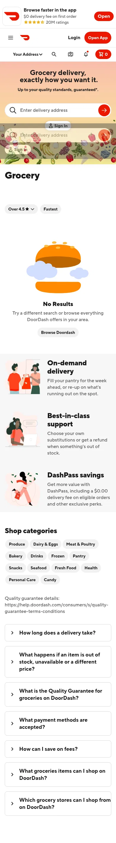 doordash.com/p/grocery-delivery on mobile, full screenshot