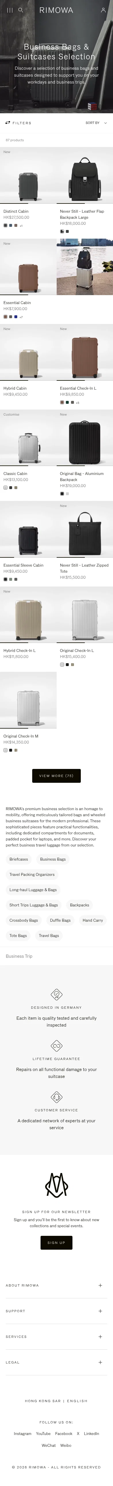 rimowa.com/hk/en/business-selection on mobile