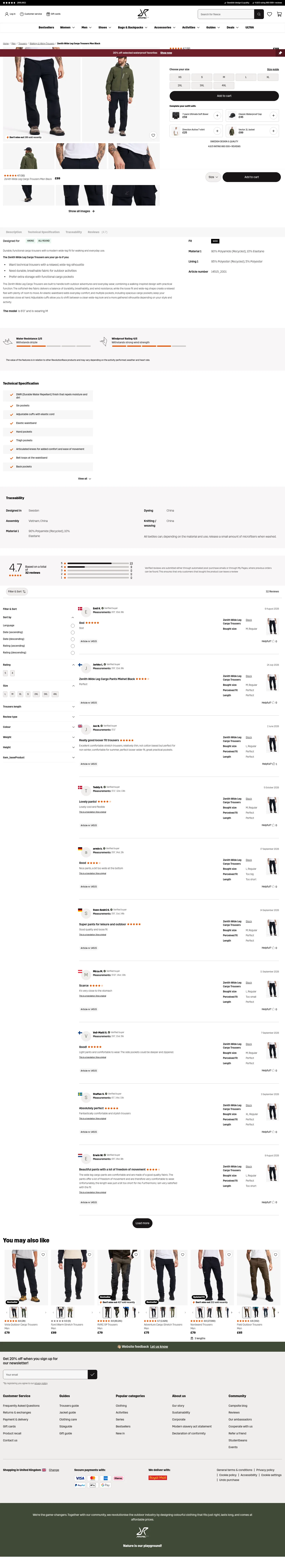 revolutionrace.co.uk/men/trousers/walking-hiking-trousers/zenith-wide-leg-cargo-pants-men on desktop, full screenshot