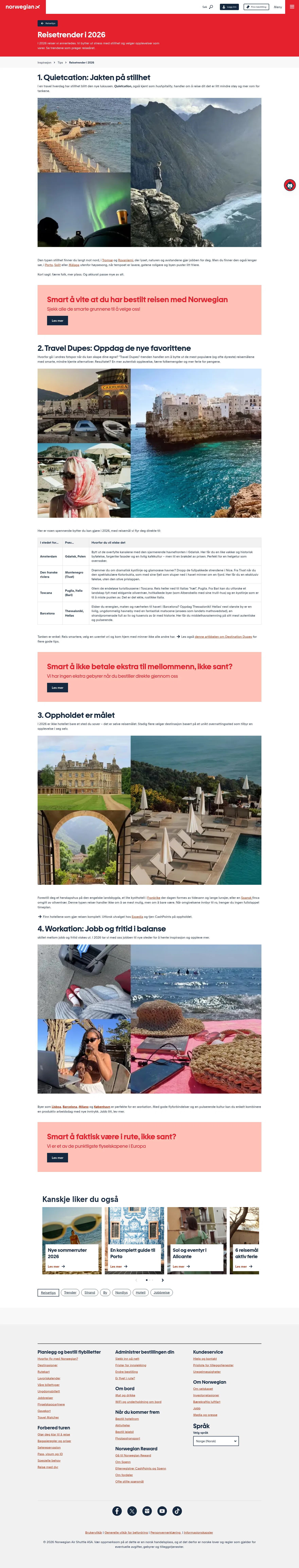 norwegian.com/no/inspirasjon/tips/reisetrender on desktop, full screenshot