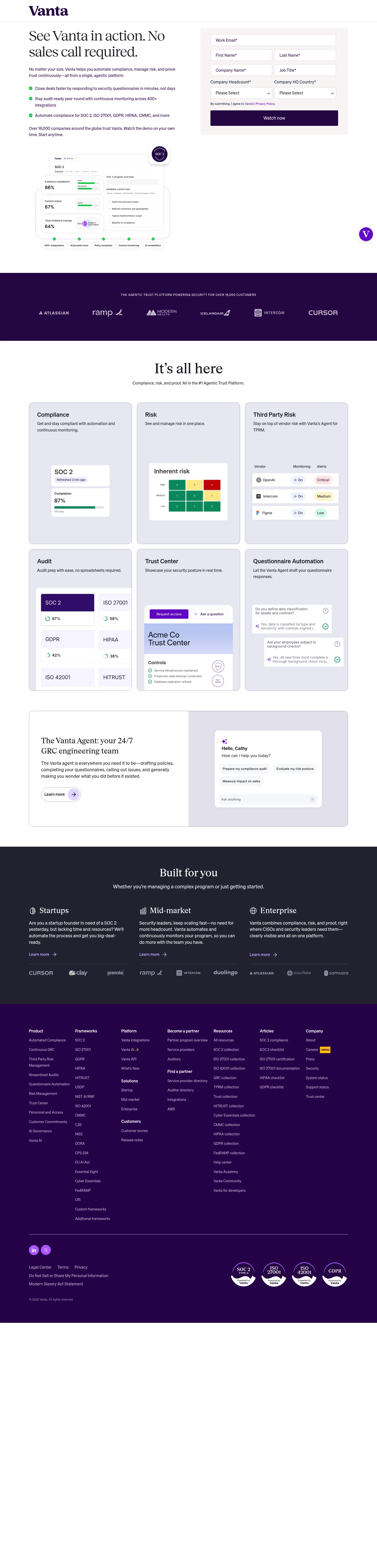 Vanta landing page