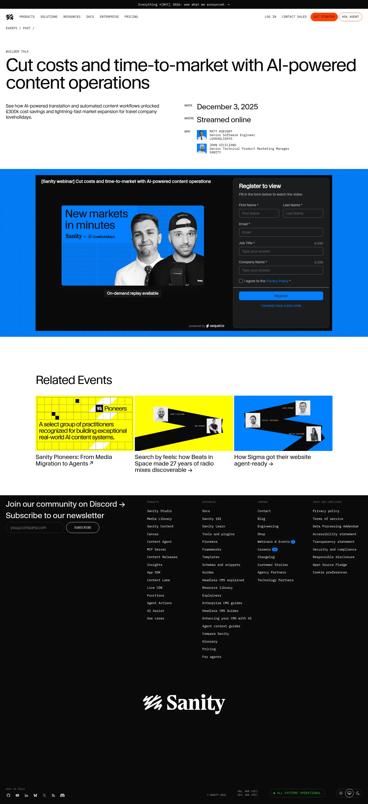 Sanity landing page