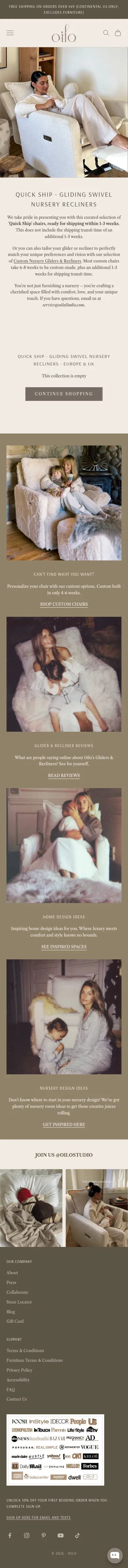 oilostudio.com/collections/quick-ship-gliding-swivel-nursery-recliners-europe-uk on mobile, full screenshot