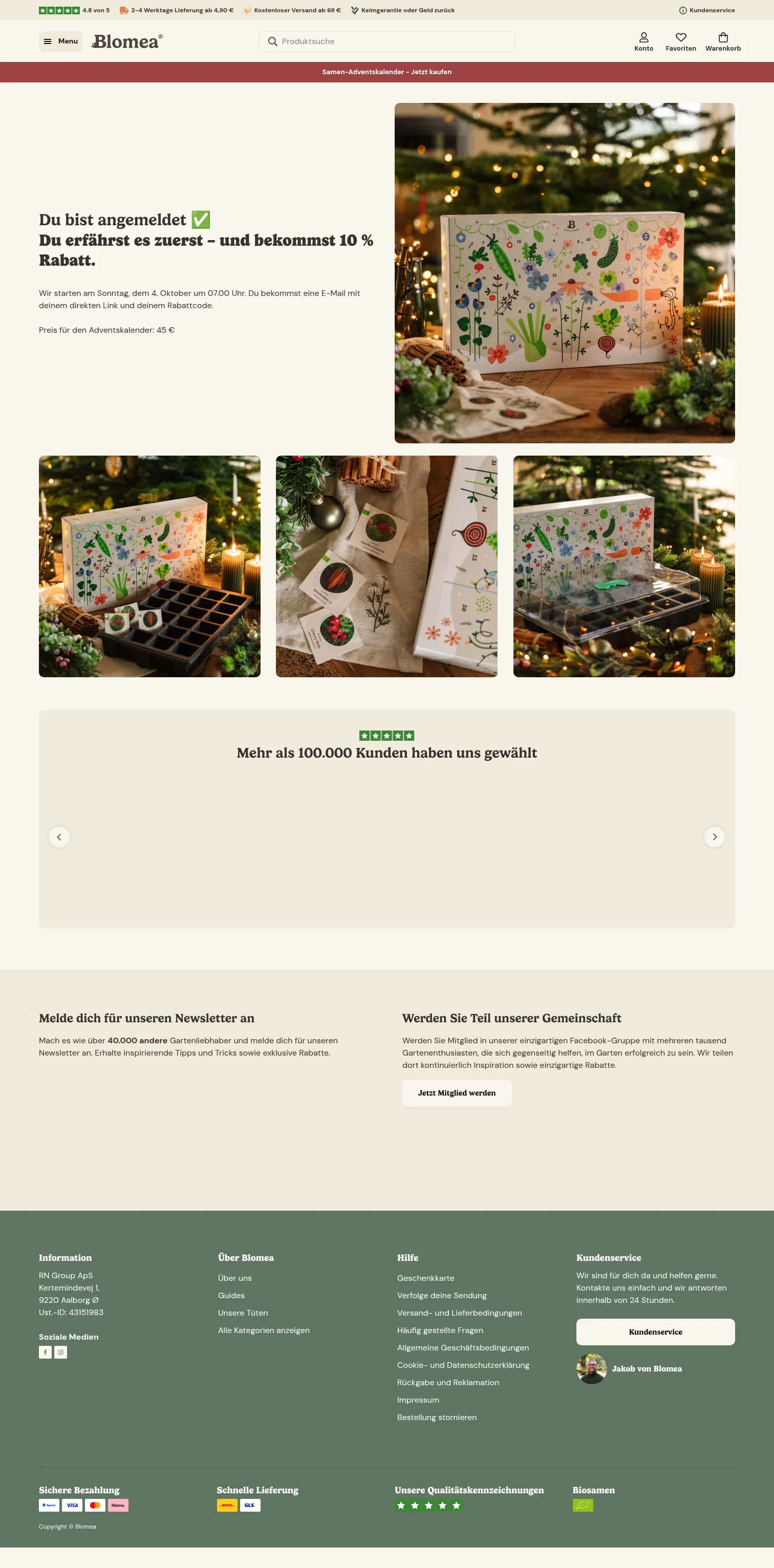 Blomea landing page