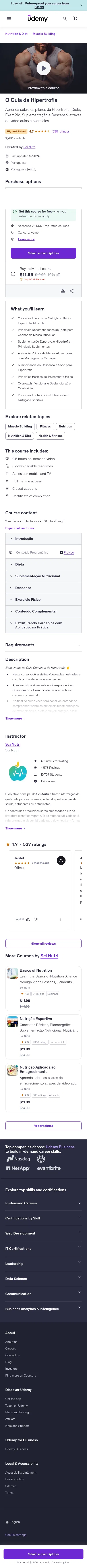 udemy.com/guiadahipertrofia on mobile, full screenshot