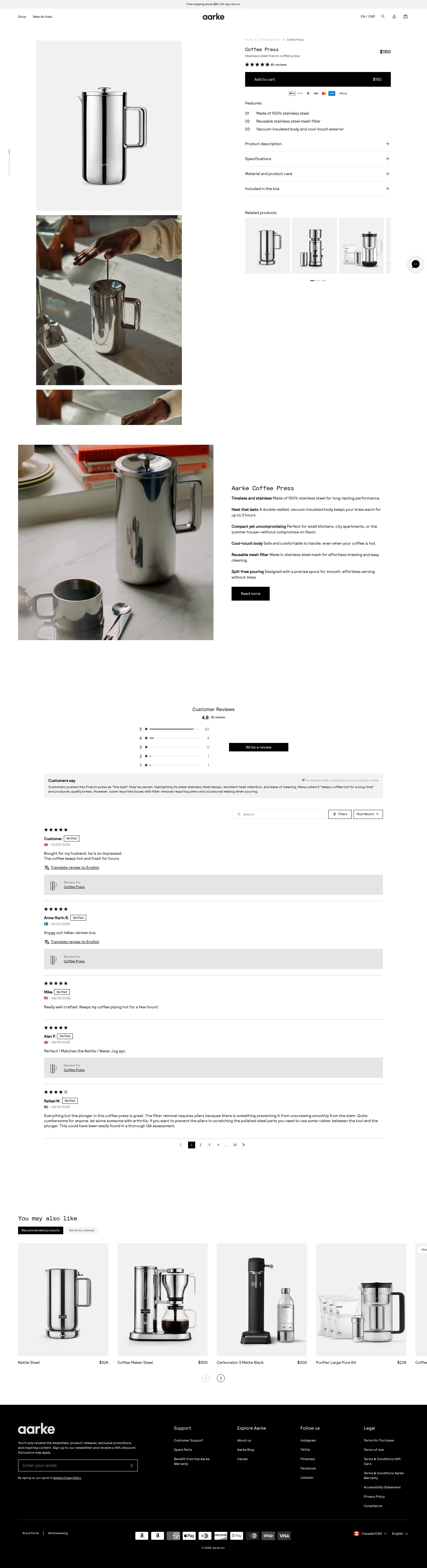aarke.us/en-ca/products/french-press on desktop