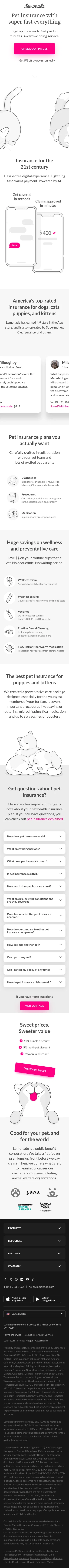 lemonade.com/pet on mobile, full screenshot