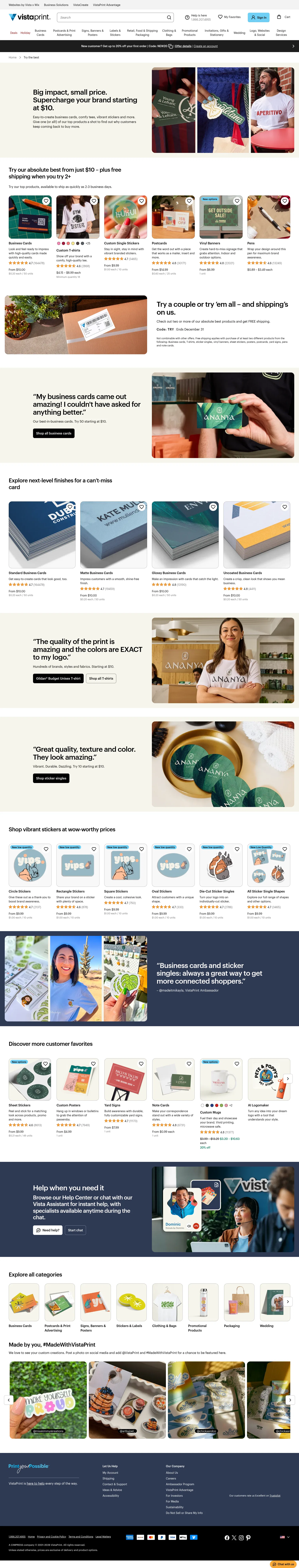 vistaprint.com/try-the-best on desktop, full screenshot