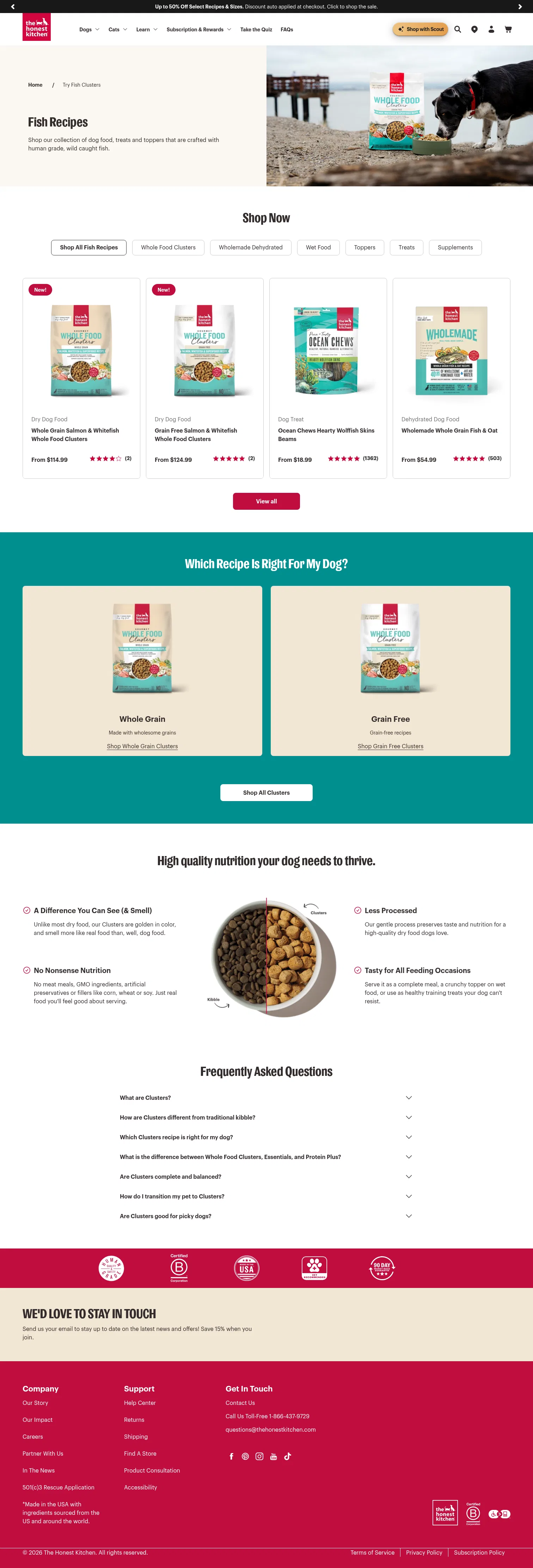 thehonestkitchen.com/pages/try-fish-clusters on desktop, full screenshot