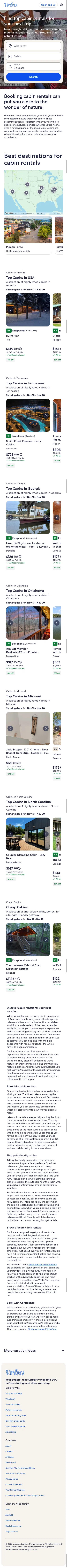 vrbo.com/travel/cabins on mobile