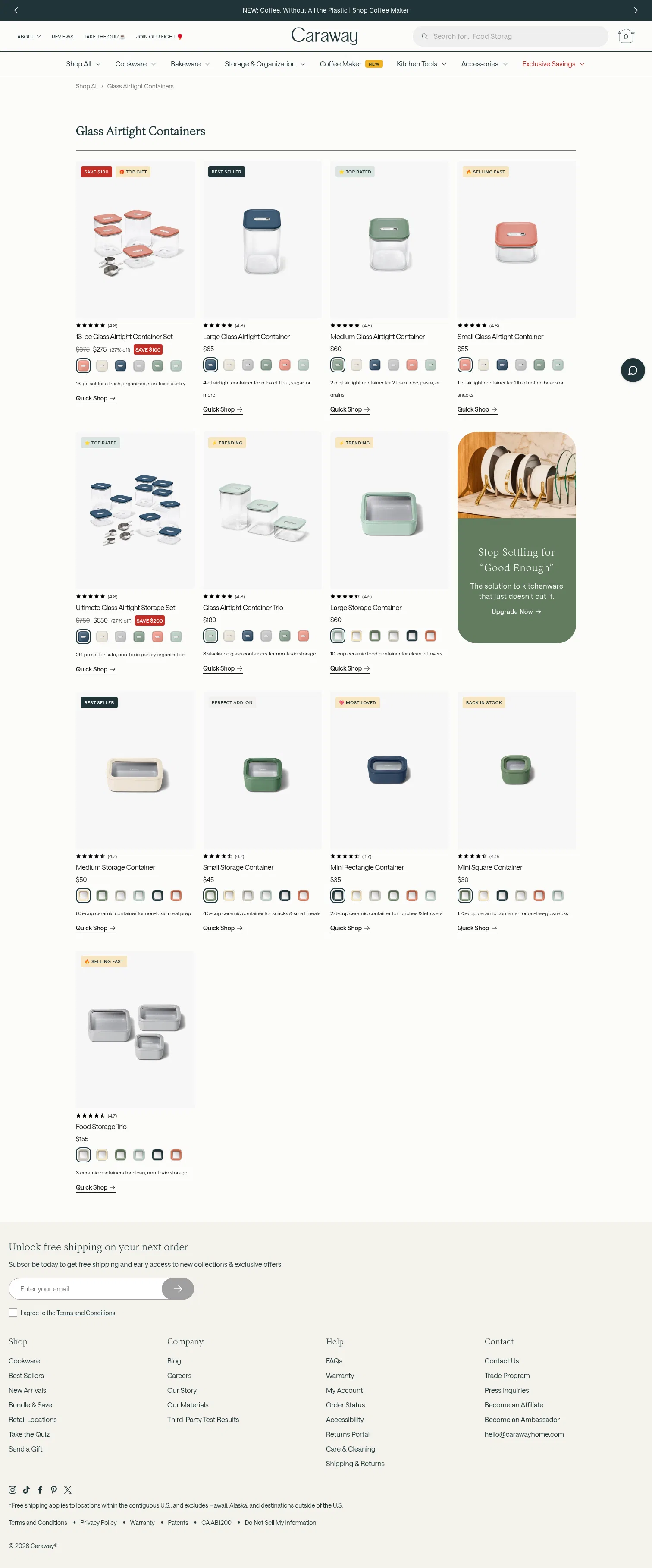 carawayhome.com/collections/glass-airtight-containers on desktop, full screenshot
