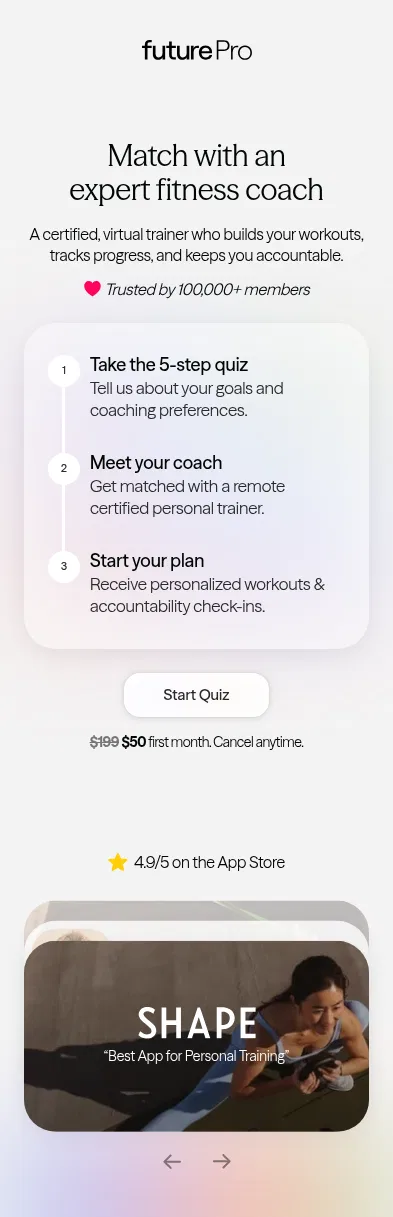 future.co/survey/intro on mobile, full screenshot