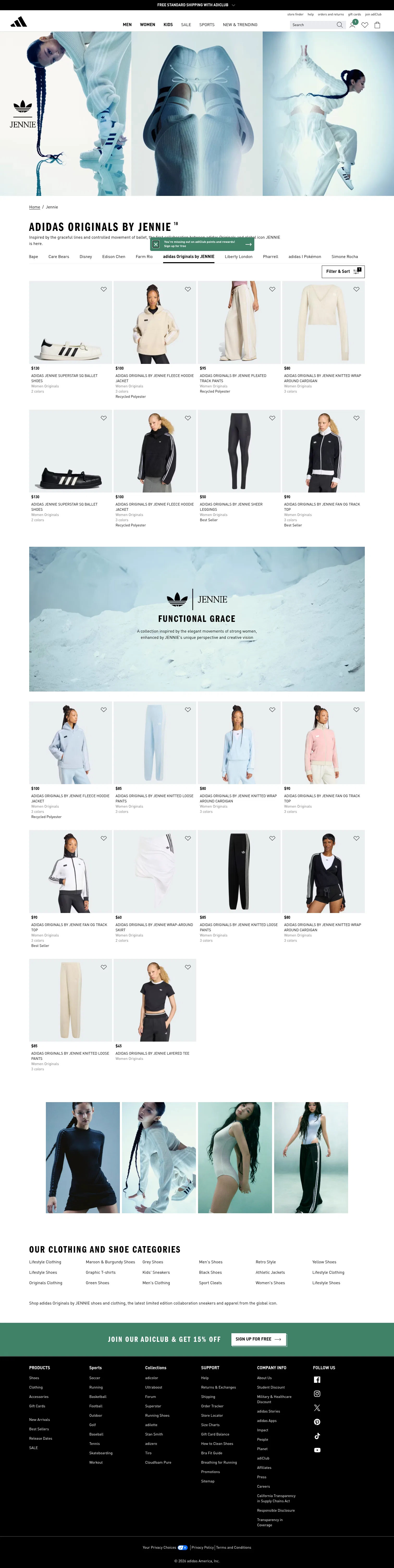 adidas.com/us/jennie on desktop, full screenshot
