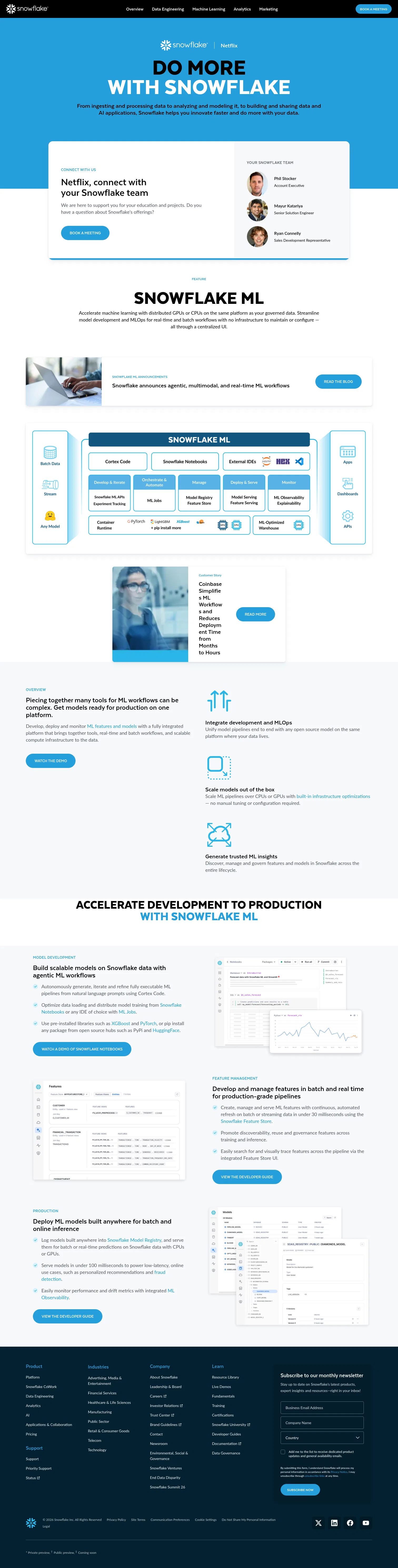snowflake.com/en/abm/coe/Netflix/Machine-Learning on desktop, full screenshot