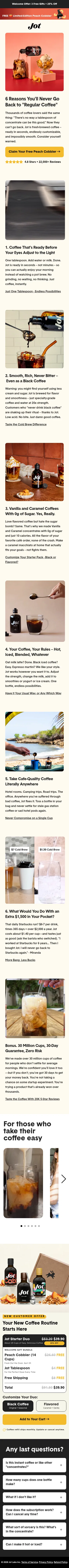 jot.co/pages/coffee-obsession-peach on mobile, full screenshot