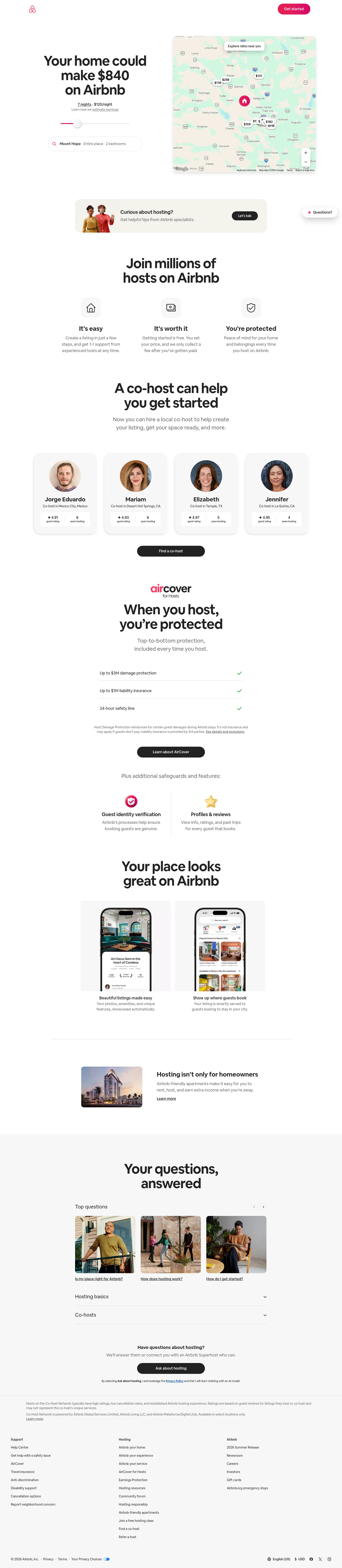airbnb.com/host/homes on desktop, full screenshot