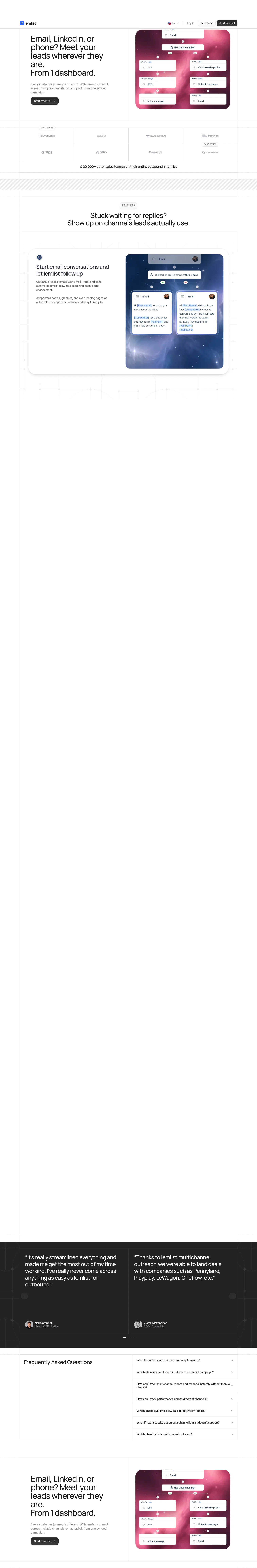 lemlist.com/ads/multichannel-outreach on desktop, full screenshot