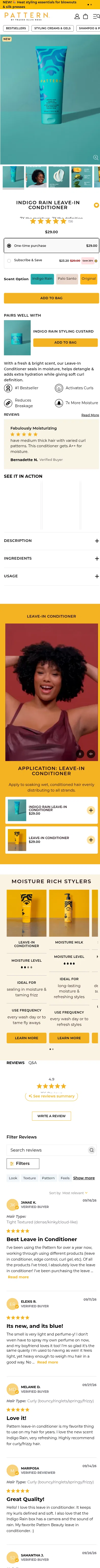 patternbeauty.com/products/indigo-rain-leave-in-conditioner on mobile, full screenshot