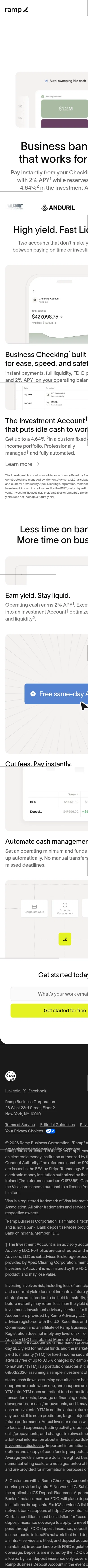 ramp.com/lp2/business-banking on mobile, full screenshot