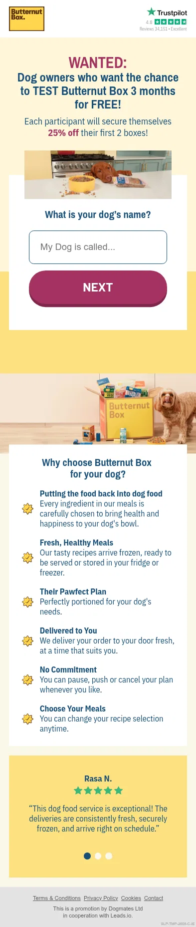 promotion61-form.com/ButternutBox-IE on mobile, full screenshot