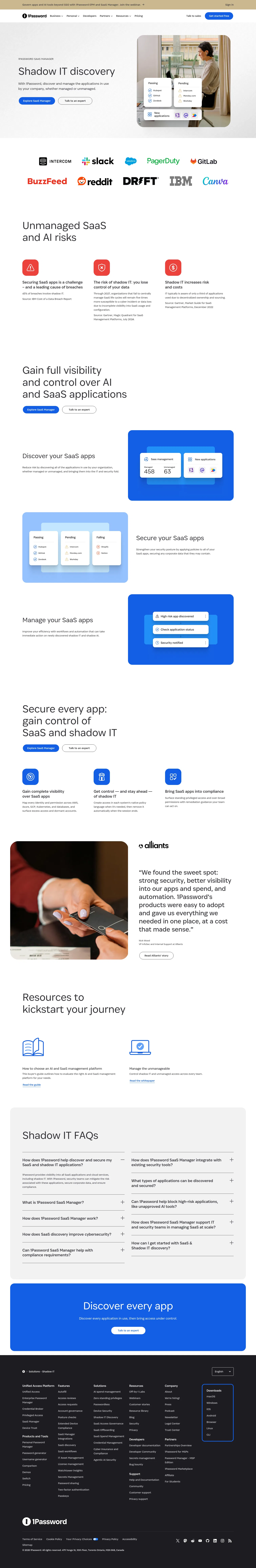 1password.com/solutions/shadow-it on desktop, full screenshot