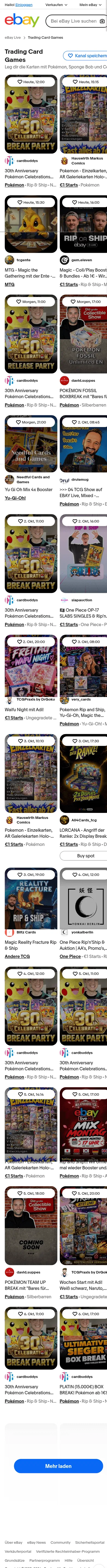ebay.de/ebaylive/channels/2X81SE4FeRpiR1O9 on mobile, full screenshot