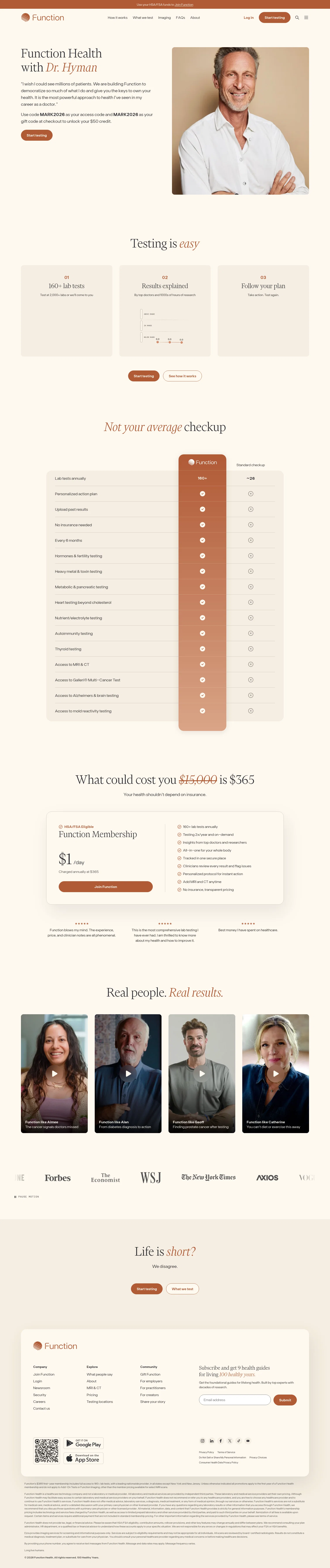 Function Health landing page