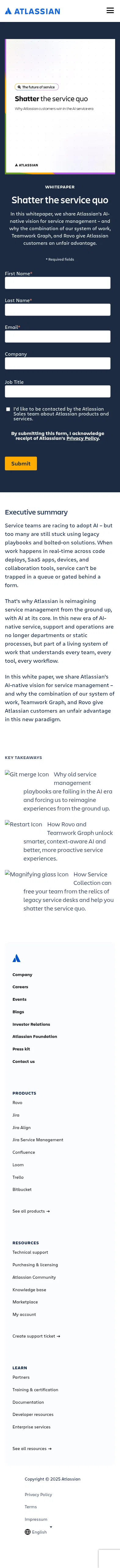 atlassian.com/whitepapers/ai-native-service on mobile, full screenshot