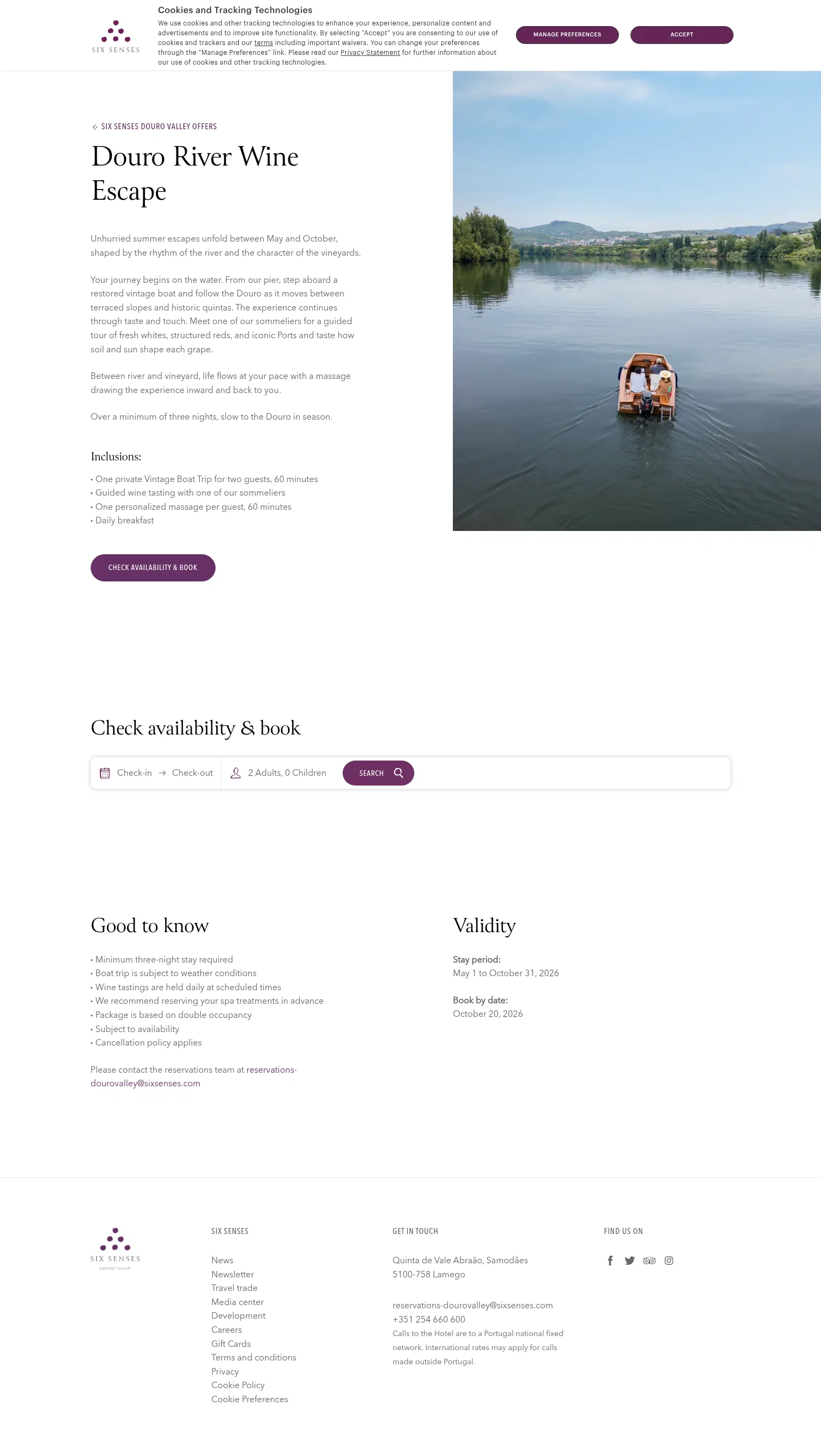 sixsenses.com/en/hotels-resorts/europe/portugal/douro-valley/offers/wine-escape on desktop, full screenshot
