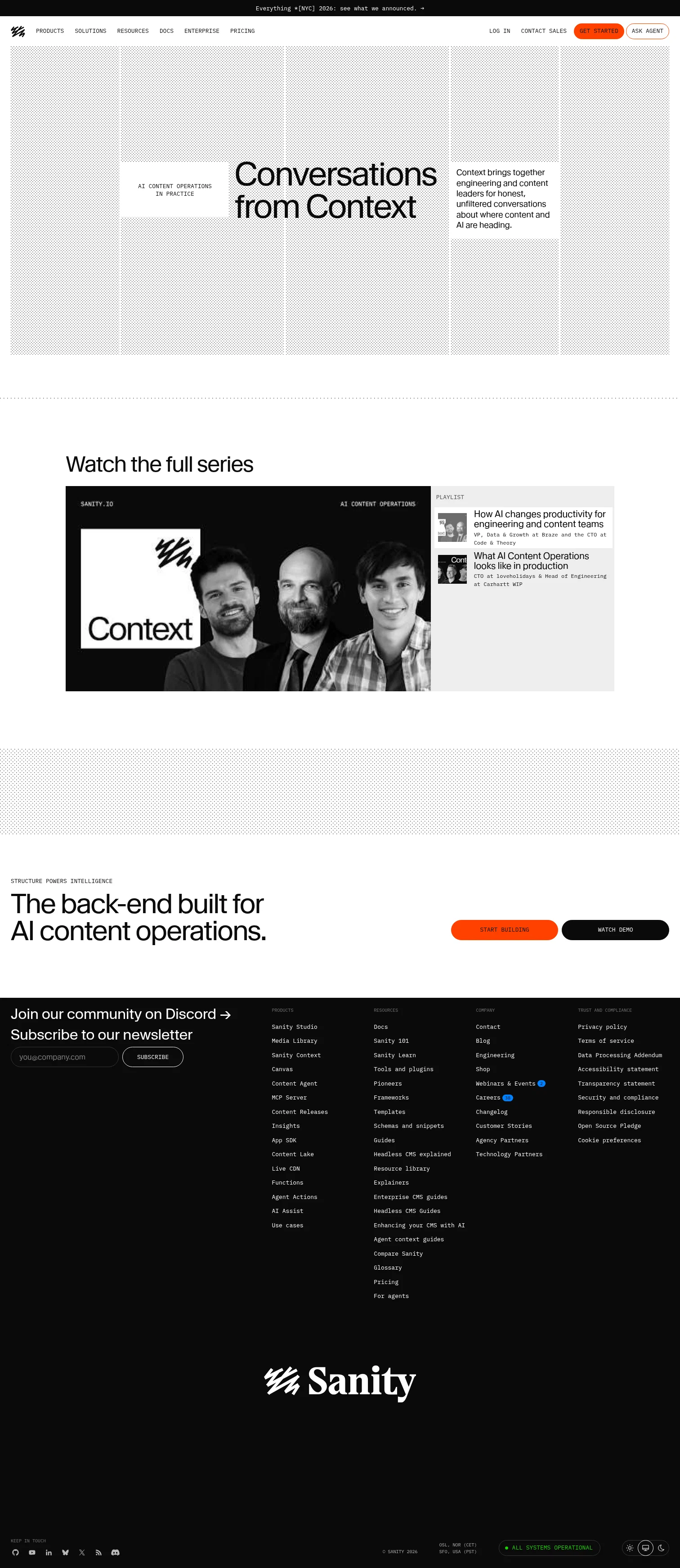 Sanity landing page