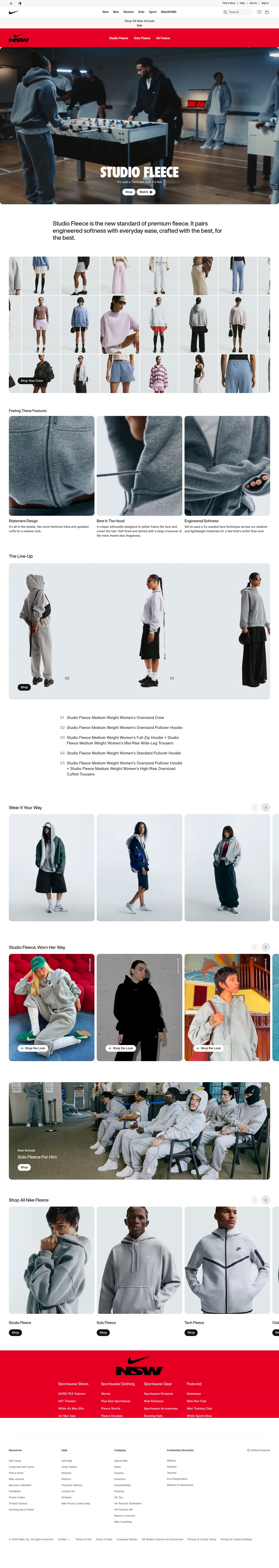 nike.com/gb/nike-fleece on desktop, full screenshot