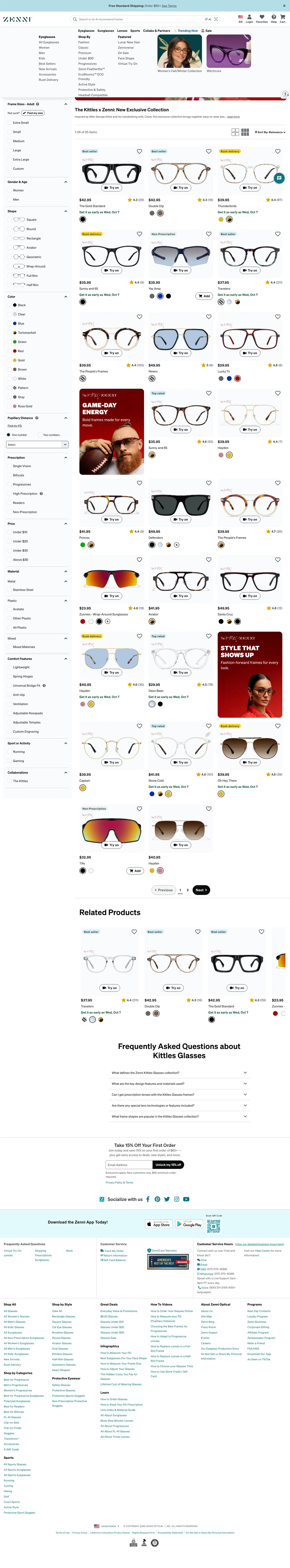 zennioptical.com/b/kittles-glasses on desktop, full screenshot