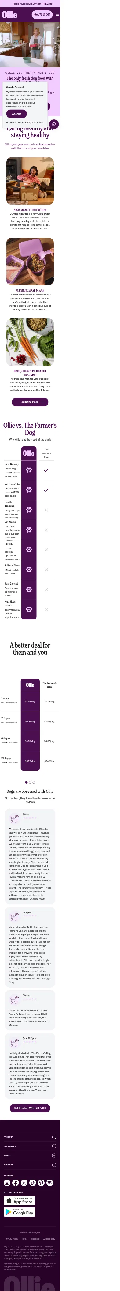 ollie.com/compare on mobile, full screenshot