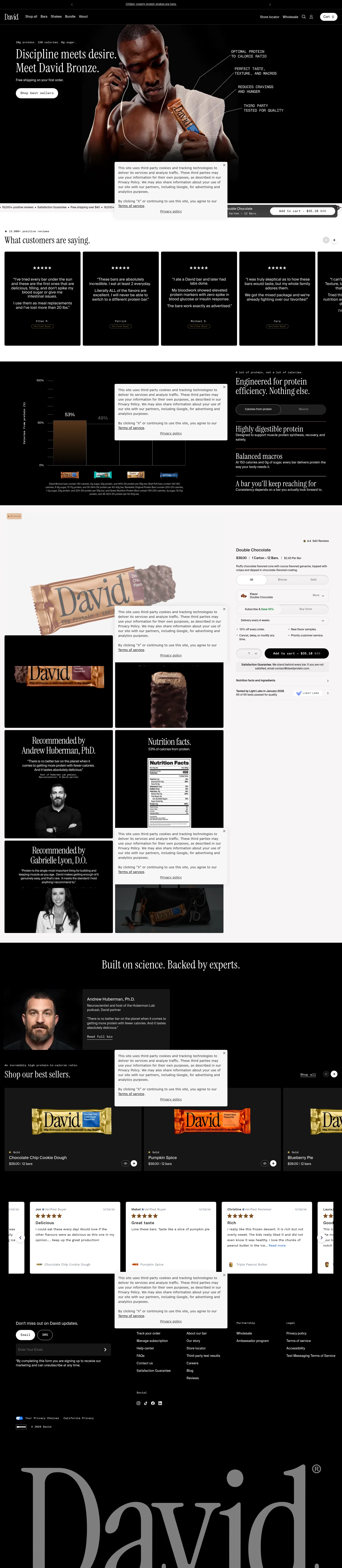 davidprotein.com/pages/meet-david-bronze on desktop, full screenshot