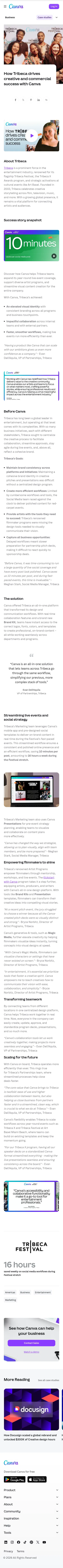 canva.com/business/case-studies/tribeca-festival on mobile, full screenshot