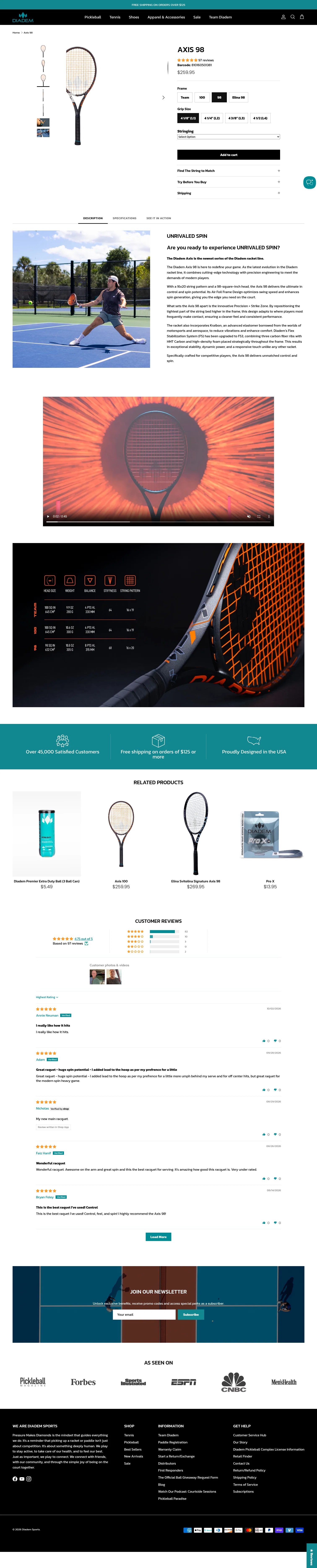 diademsports.com/products/axis-98 on desktop