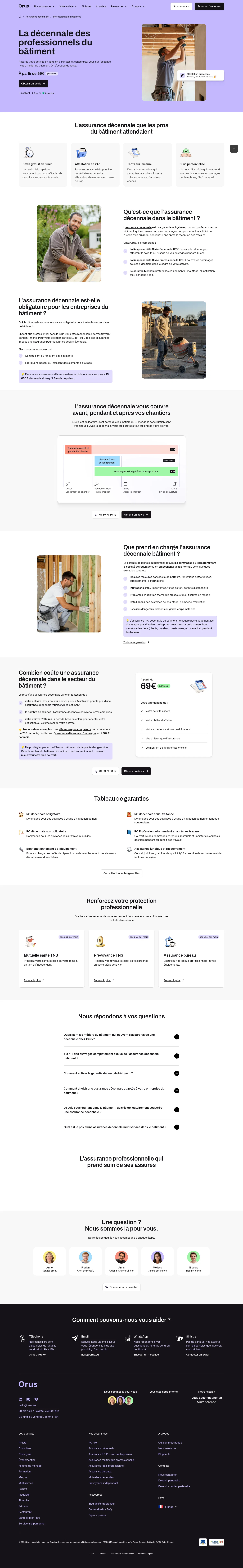 orus.eu/assurance-decennale/batiment on desktop, full screenshot