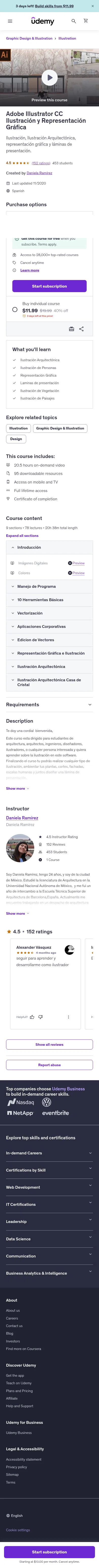udemy.com/course/dram-illustrator-cc-masterclass on mobile, full screenshot