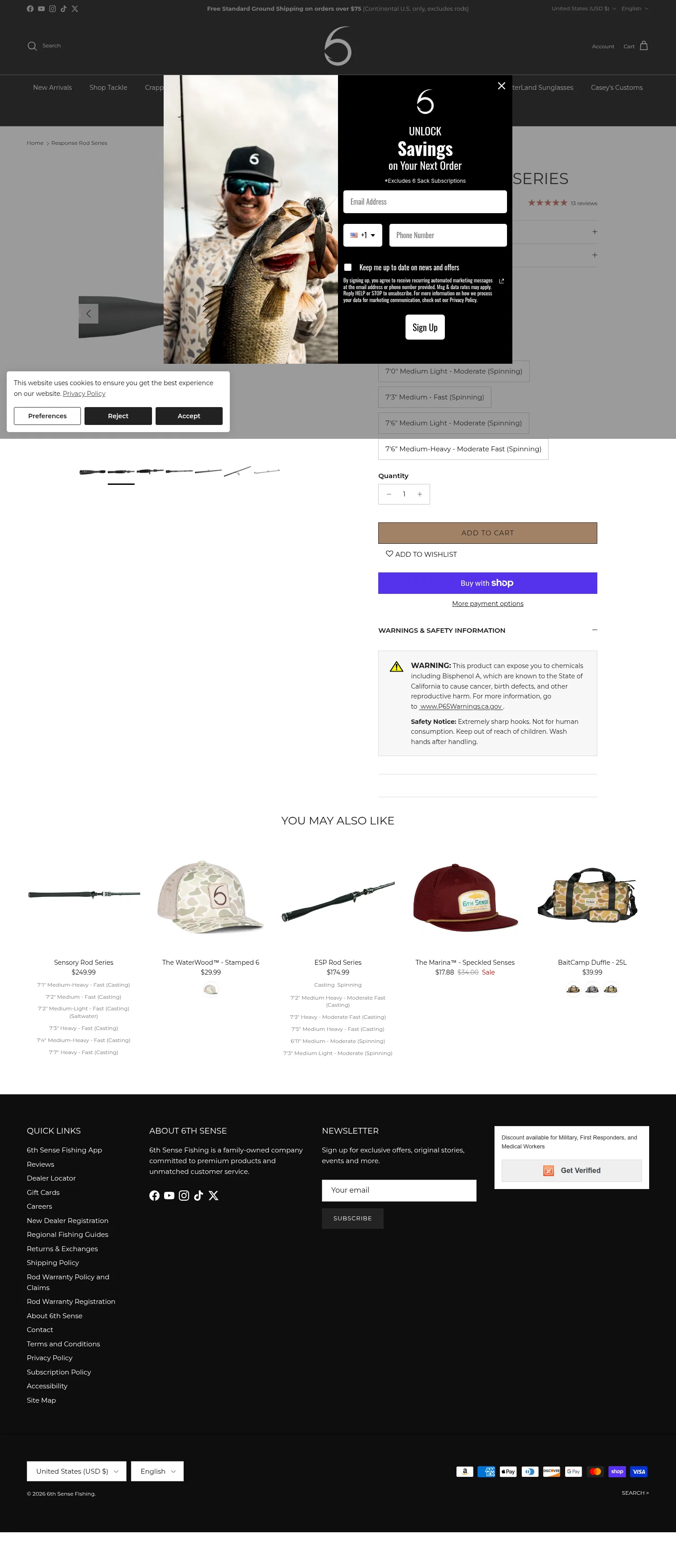 6thsensefishing.com/products/response-rod-series on desktop, full screenshot