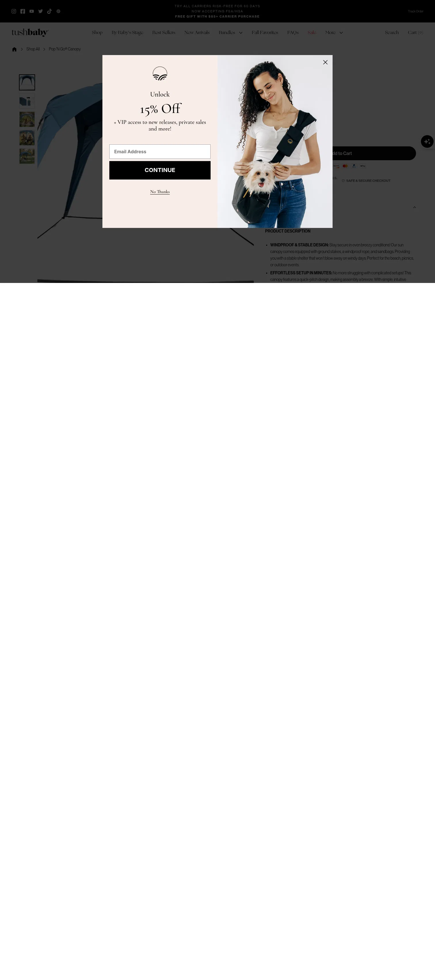 tushbaby.com/products/pop-n-go%C2%AE-canopy on desktop, full screenshot