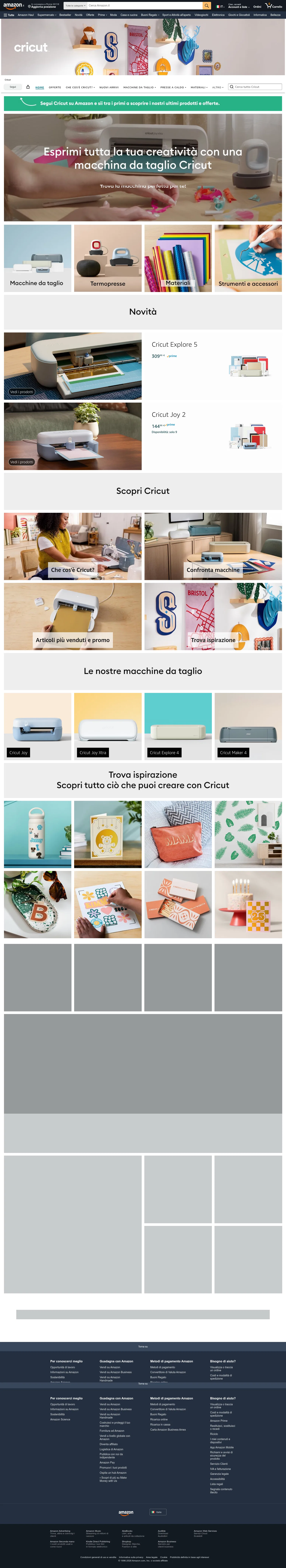 amazon.it/stores/Cricut/page/08FF925B-819D-41C7-81DC-20750E6FF9F7 on desktop, full screenshot